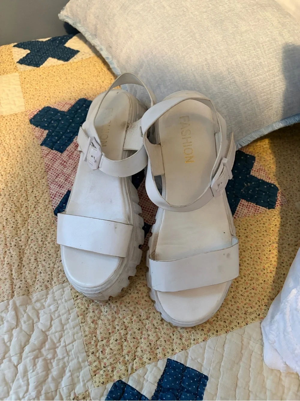 Fashion Nova White Platform Buckle Sandals